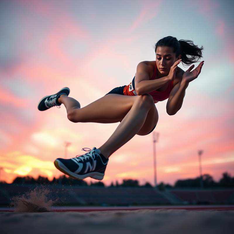 Low-angle Shot of a Female Long Jumper Mid-air