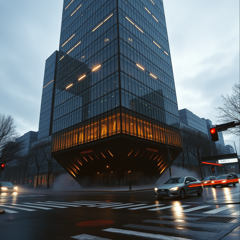 Low-angle Shot of a Futuristic Face-shaped Tower at Twi...
