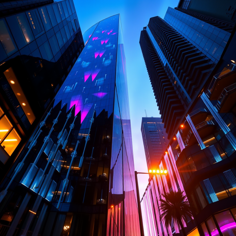 Low-angle Shot of a Futuristic Glass-and-steel Skyscrap...