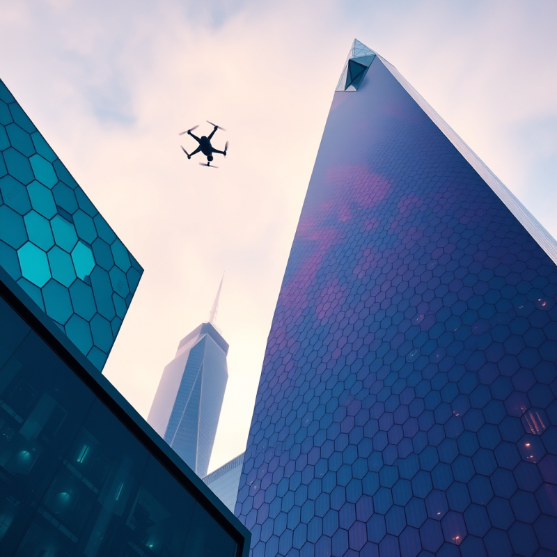 Low-angle Shot of a Futuristic Skyscraper with Iridescent