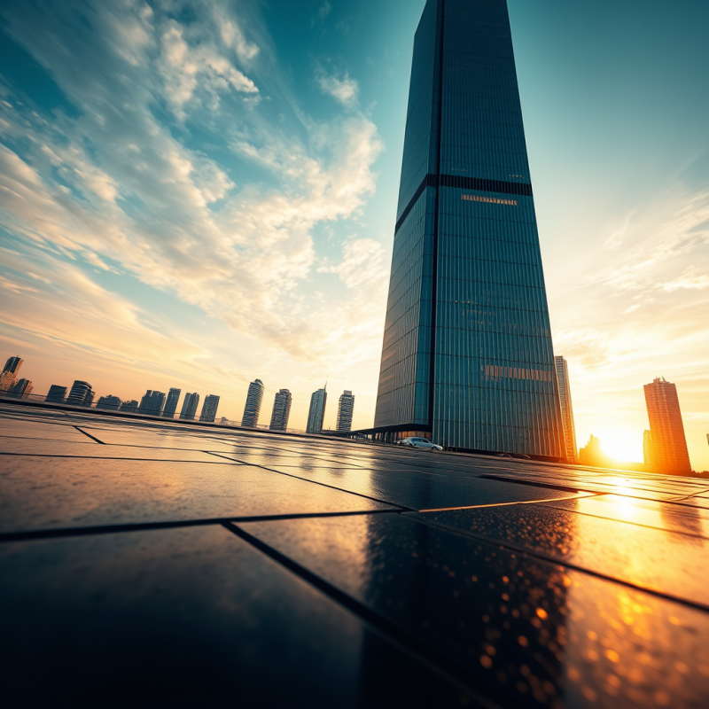 Low-angle Shot of a Futuristic Skyscraper with Iridesce...