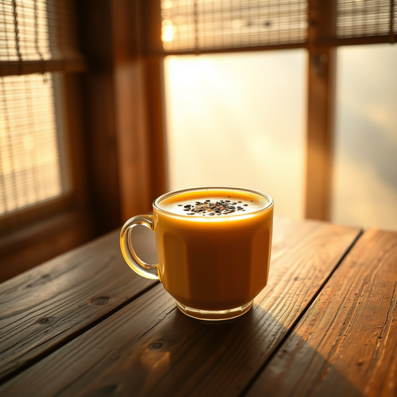 Low-angle Shot of a Glowing Amber Lantern-shaped Mug Fi...