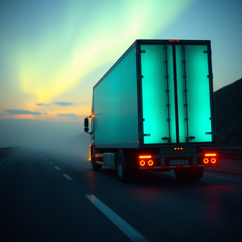 Low-angle Shot of a Glowing Cyan Hydrogen Fuel Cell Tru...