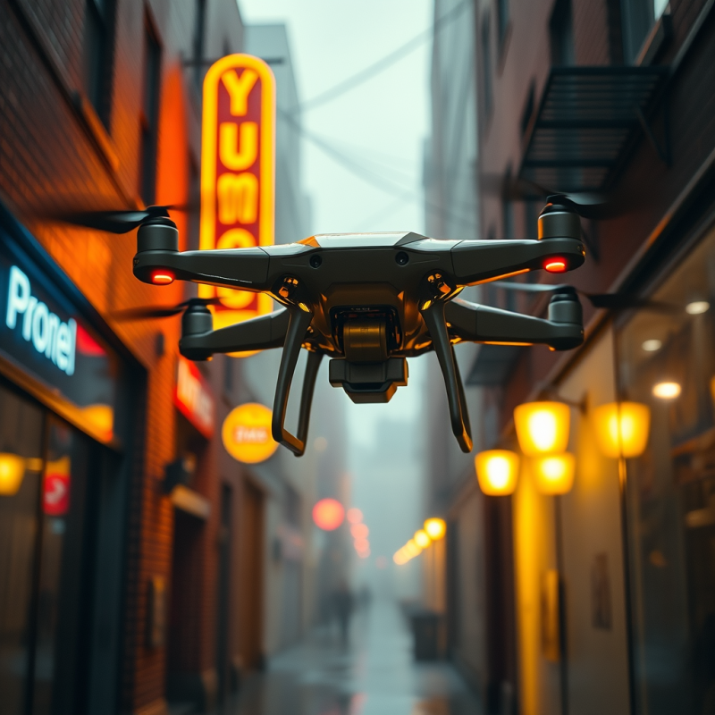 Low-angle Shot of a Glowing Neon-yellow Autonomous Deli...