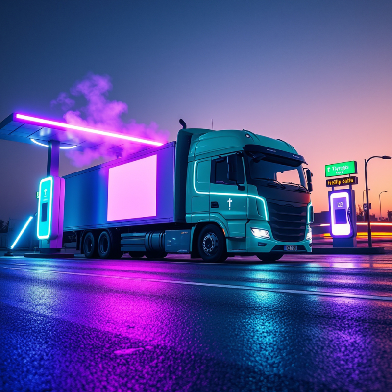 Low-angle Shot of a Glowing Turquoise Hydrogen Fuel Cel...