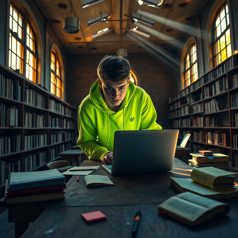 Low-angle Shot of a High School Student in a Neon-green...