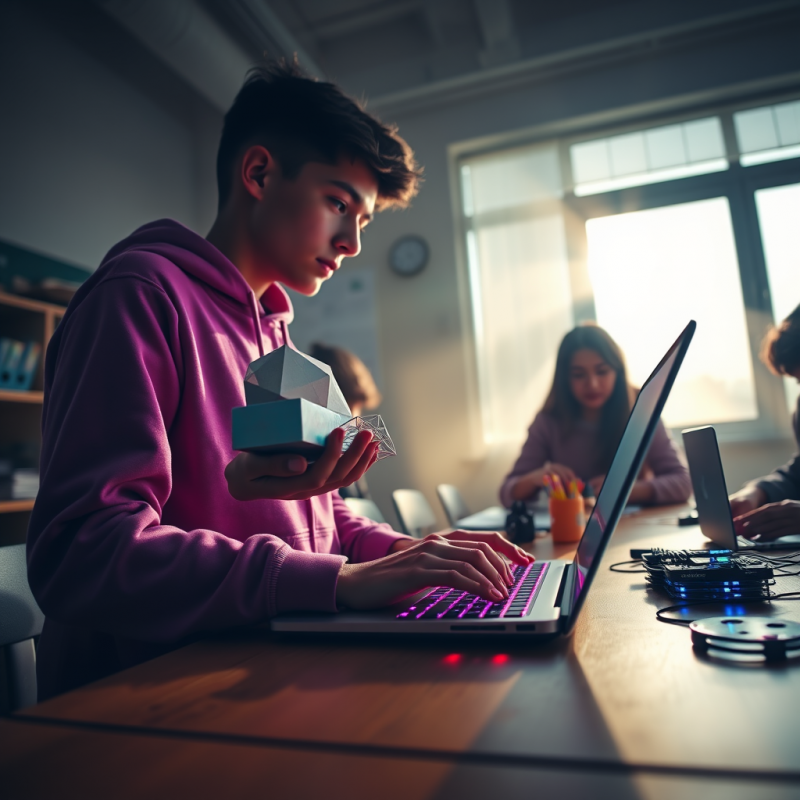 Student with 3d Model