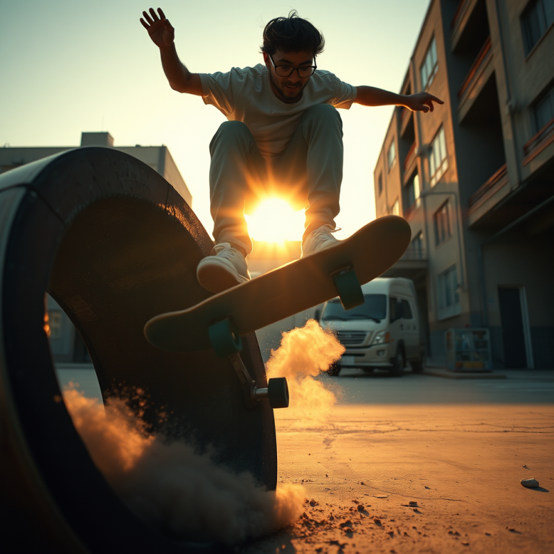 Low-angle Shot of a Lone Skateboarder Mid-air