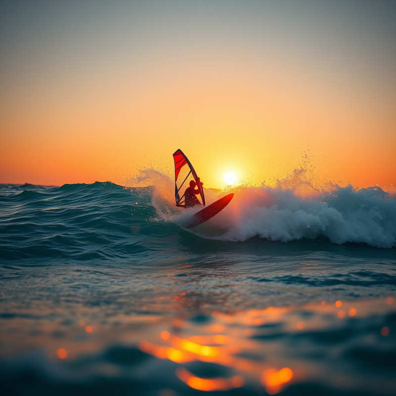 Low-angle Shot of a Lone Windsurfer Slicing Through Tur...