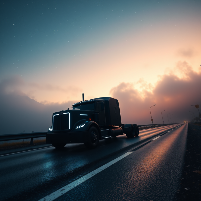 Low-angle Shot of a Matte-black Autonomous Truck Glidin...