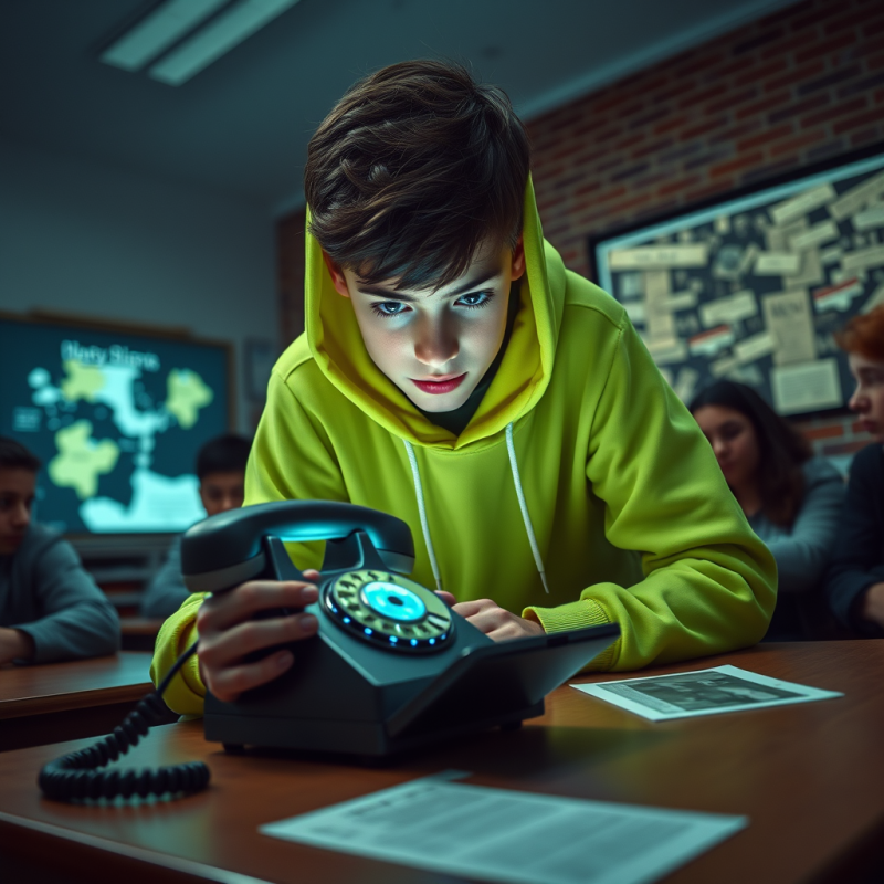 Low-angle Shot of a Middle School Student in a Neon-gre...
