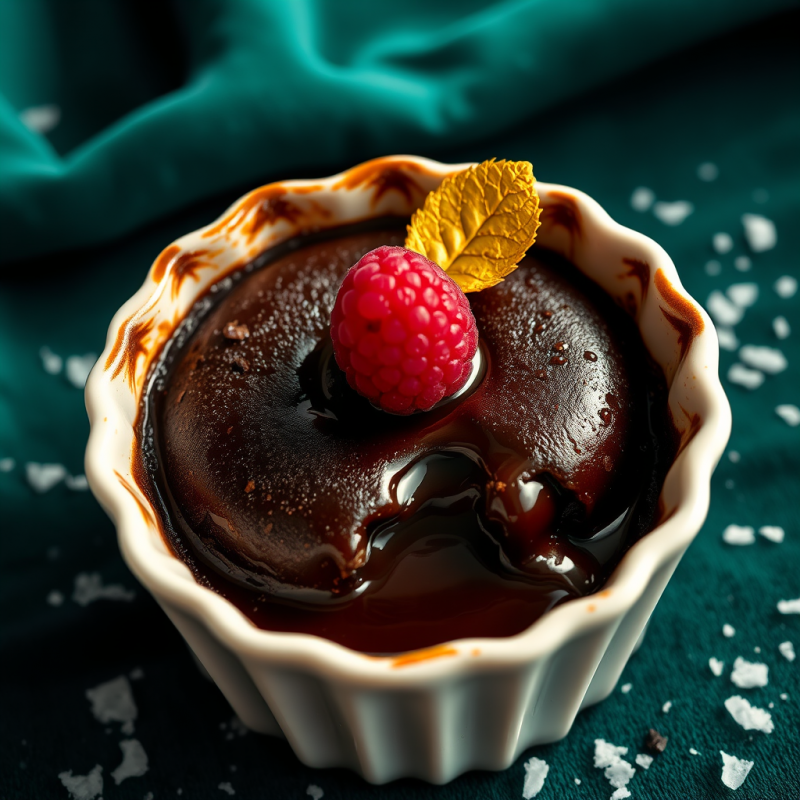 Low-angle Shot of a Molten Chocolate Lava Cake Slowly O...