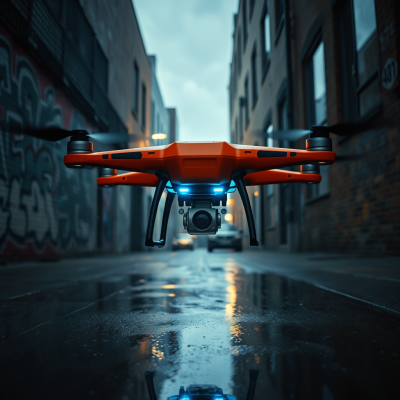 Low-angle Shot of a Neon-orange Cargo Drone Hovering In...