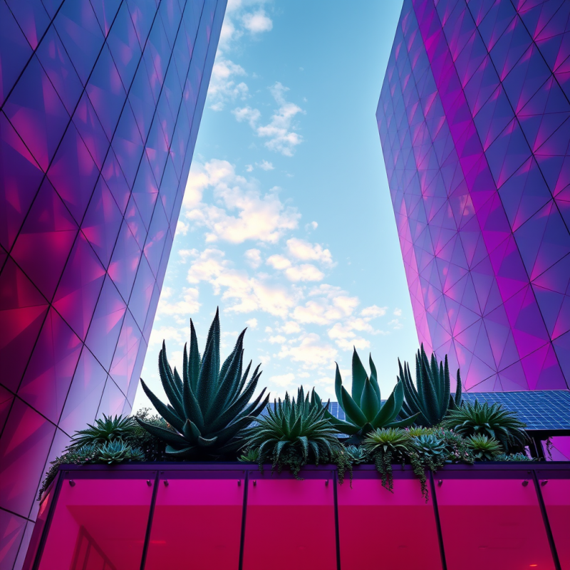 Low-angle Shot of a Neon-pink Geometric Glass Tower at ...