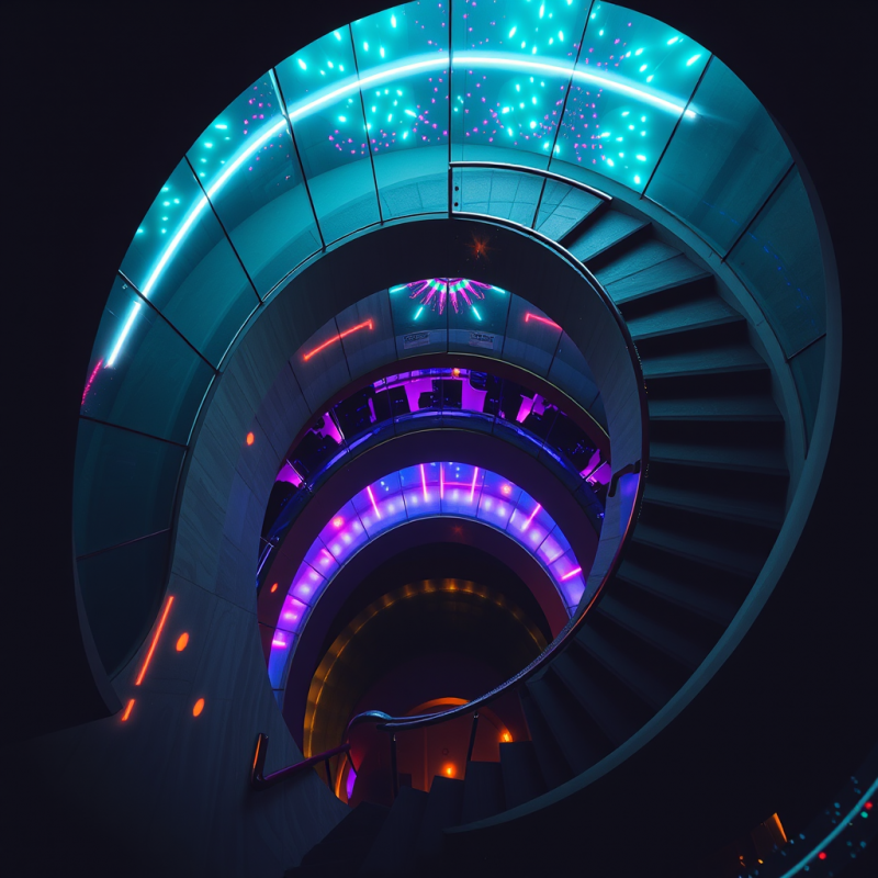 Low-angle Shot of a Spiral Concrete Staircase Spiraling...