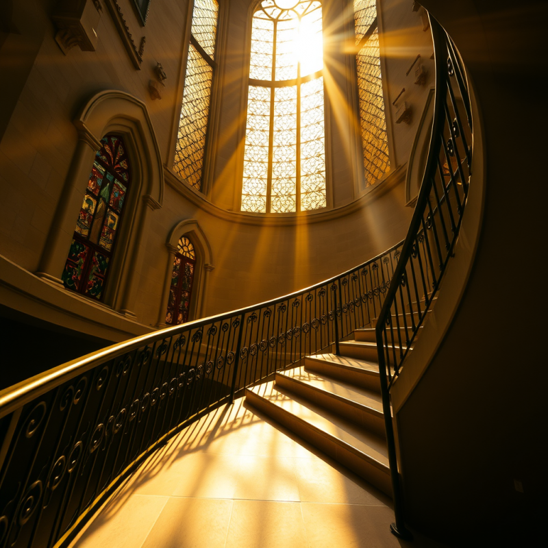 Low-angle Shot of a Spiral Staircase Inside a Cathedral...