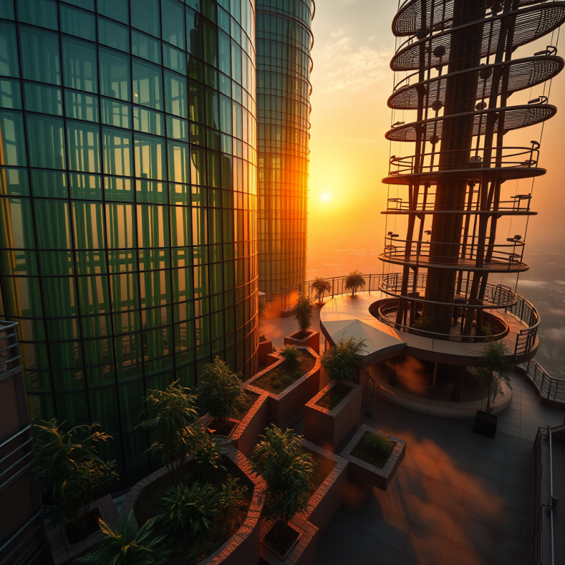 Low-angle Shot of a Spiraling Bamboo-and-steel Skyscrap...