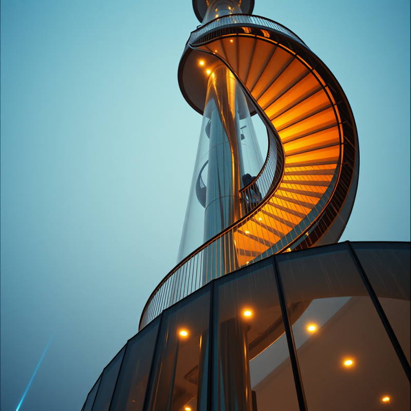 Low-angle Shot of a Spiraling Chrome-clad Observation T...