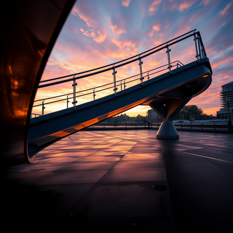 Low-angle Shot of a Spiraling Glass-and-steel Bridge At...