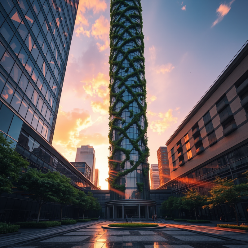 Low-angle Shot of a Spiraling Glass and Titanium Skyscr...