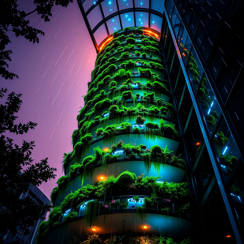 Low-angle Shot of a Spiraling Green Terraced Apartment ...
