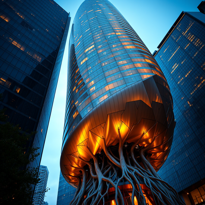 Low-angle Shot of a Spiraling Parametric Facade on a Fu...