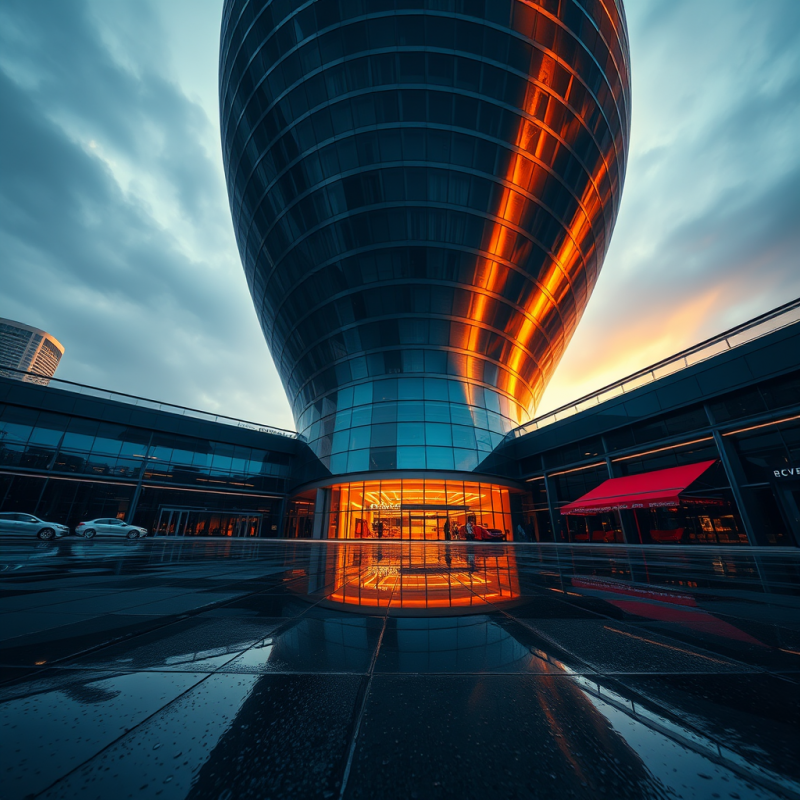 Low-angle Shot of a Spiraling Titanium-clad Skyscraper ...