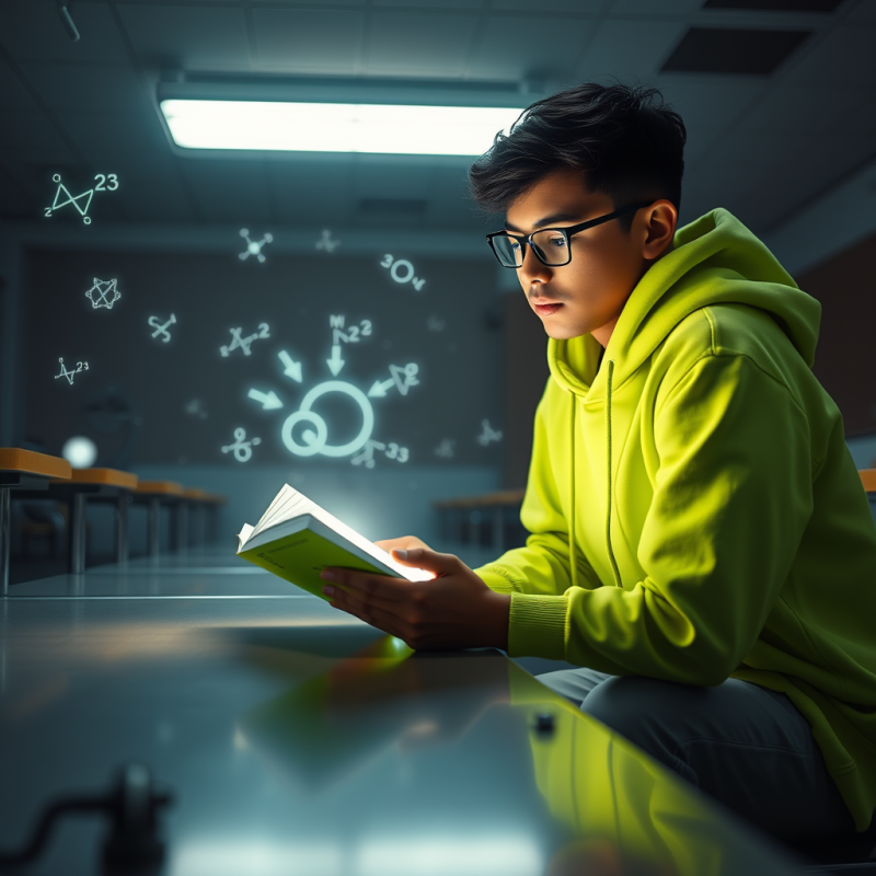 Low-angle Shot of a Student in a Neon-green Hoodie Crou...