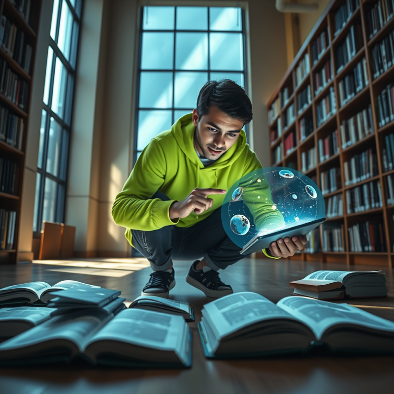Low-angle Shot of a Student in a Neon-green Hoodie Crou...