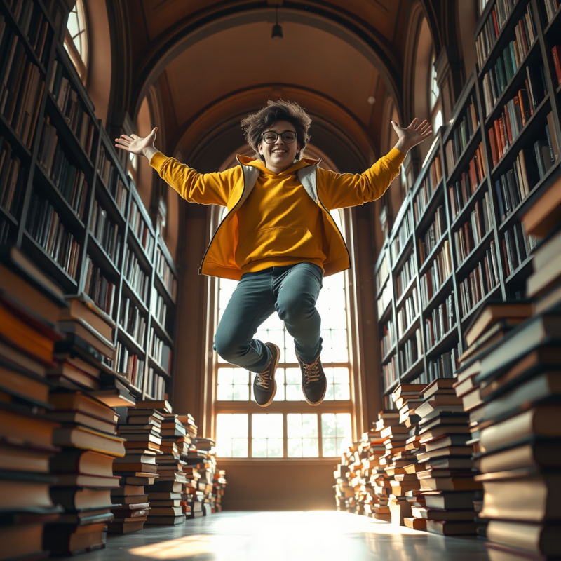 Low-angle Shot of a Student Mid-air