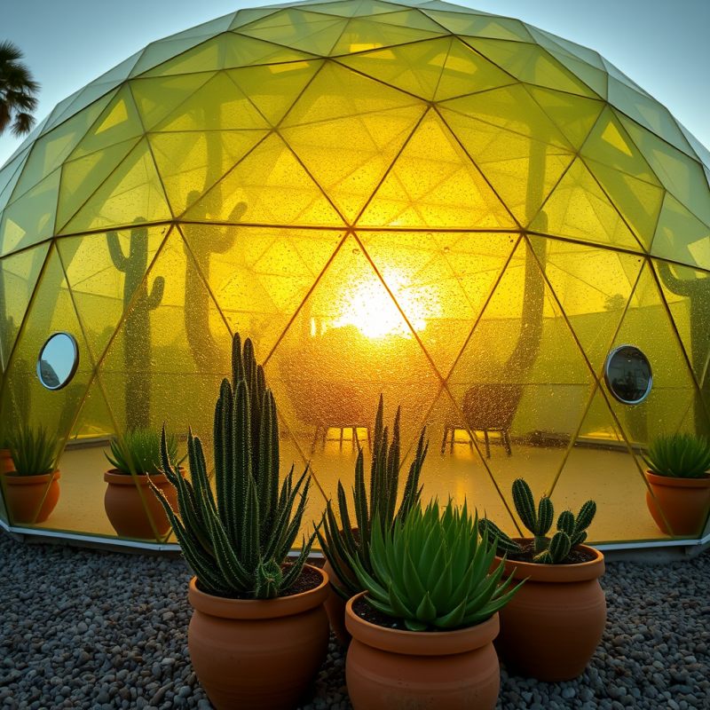 Low-angle Shot of a Translucent Lime-green Geodesic Dom...