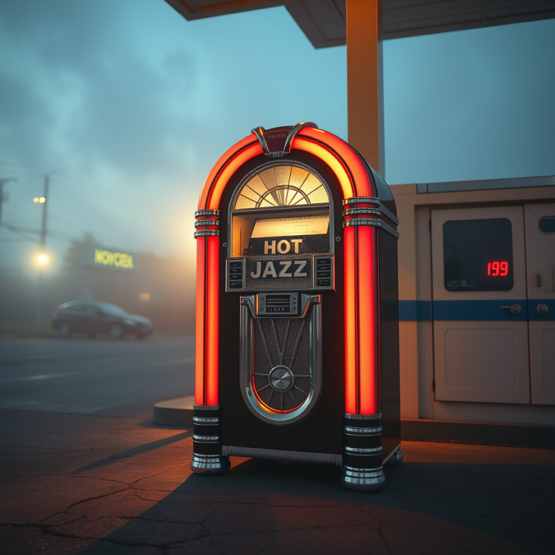 Low-angle Shot of a Weathered 1950s Chrome-plated Jukeb...