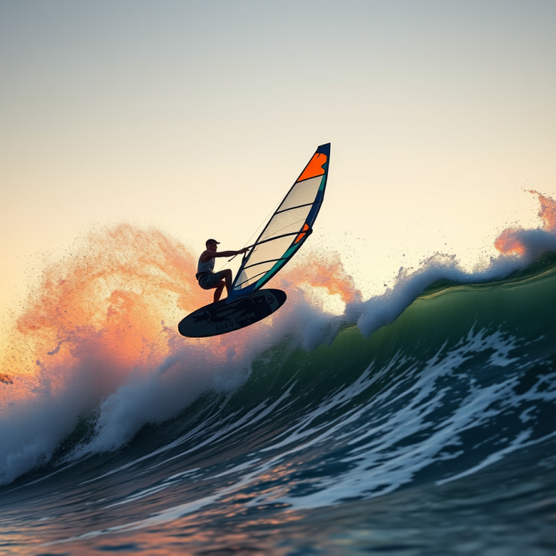 Low-angle Shot of a Windsurfer Mid-air