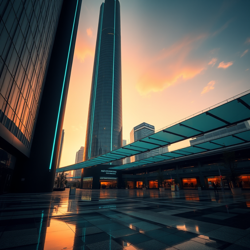 Low-angle Sunset Shot of a Matte Black Cylindrical Skys...