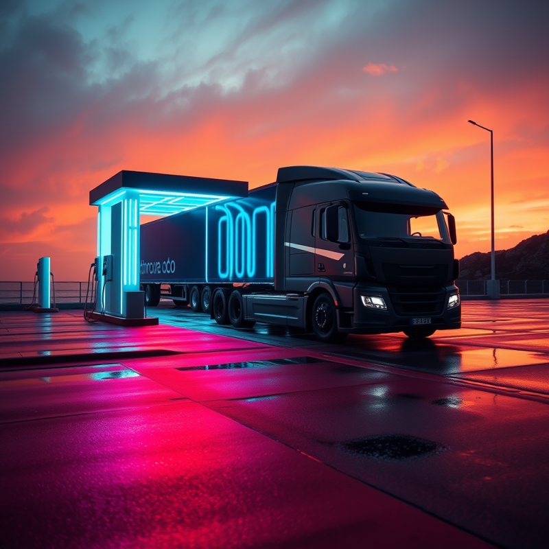 Low-angle Sunset Shot of a Matte-black Hydrogen Fuel Ce...