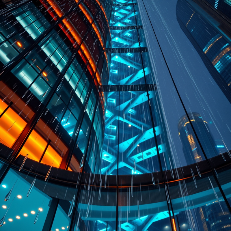 Low-angle Twilight Shot of a Crystalline Glass Tower In...