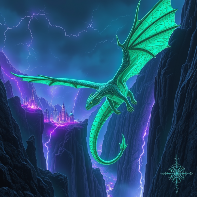 Luminous Green Dragon Flies Majestically Through a