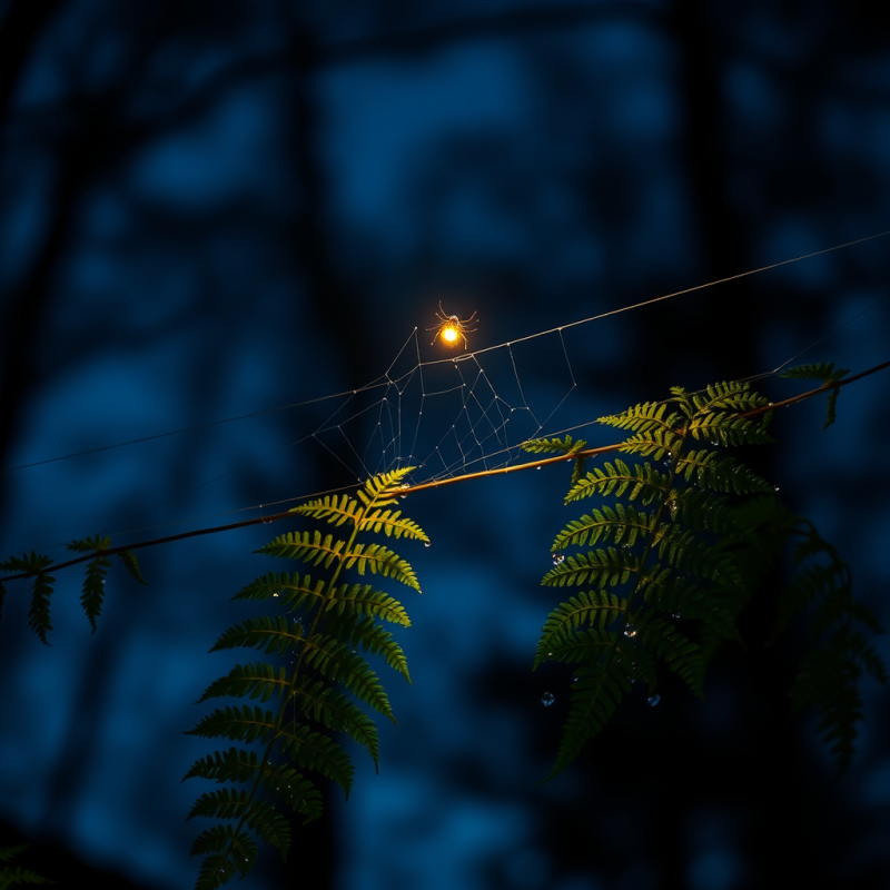 Luminous Spider Sits Atop a Delicate Web Strung