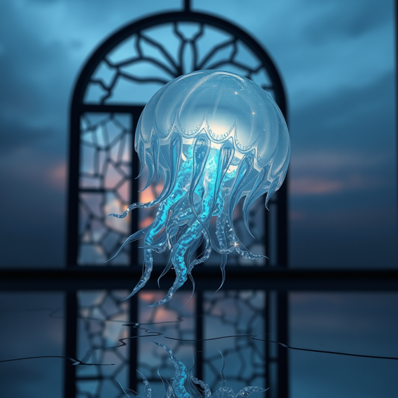 Luminous, Translucent Blue Jellyfish Hovers