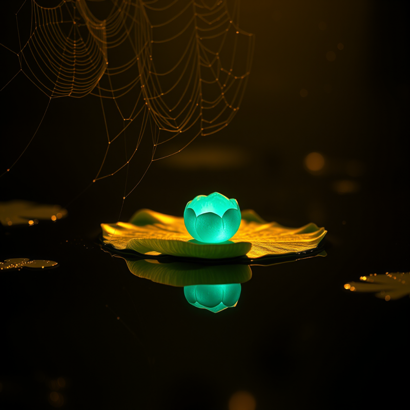 Luminous Turquoise Lotus Flower Rests on a Golden