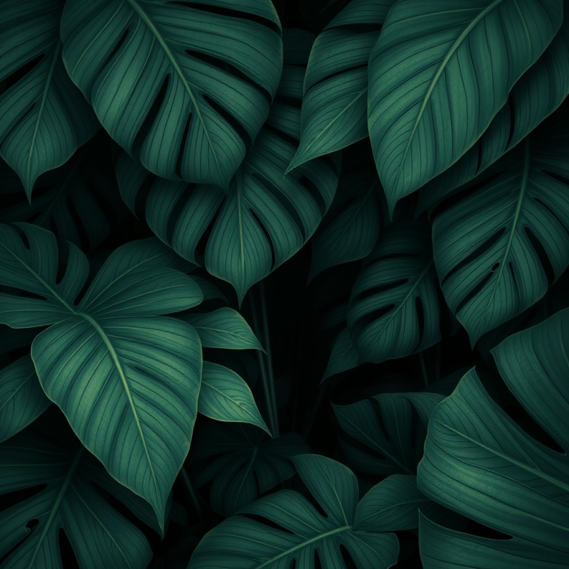 Lush, Dense Pattern of Dark Green Monstera Leaves