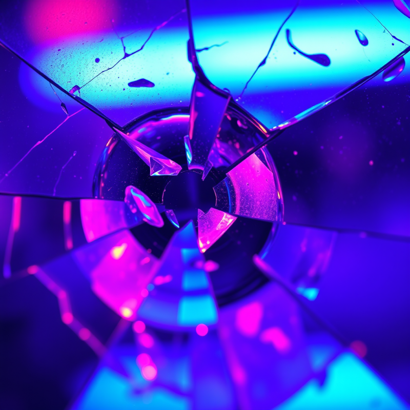 Macro Abstract Shot of Shattered Neon-blue Glass Under ...