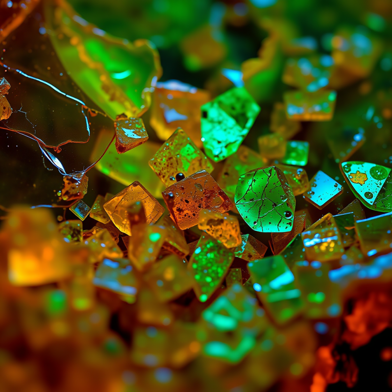 Macro Close-up of Fractured Amber Resin Under Uv Light