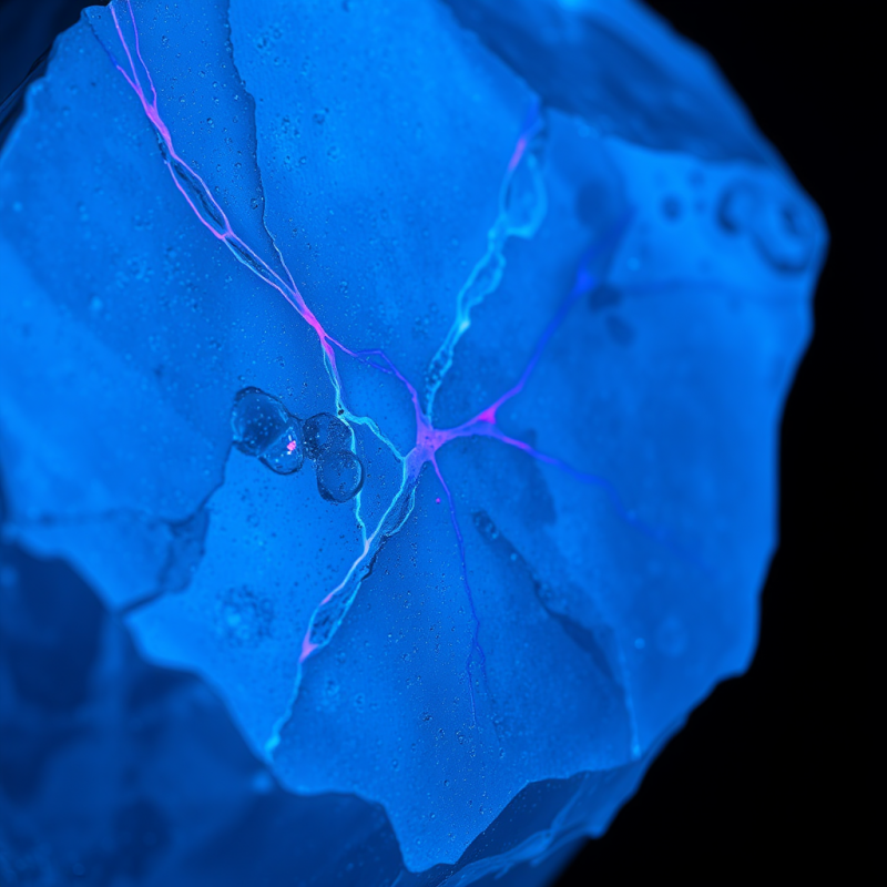 Macro Close-up of Fractured Blue Ice Under Uv Light