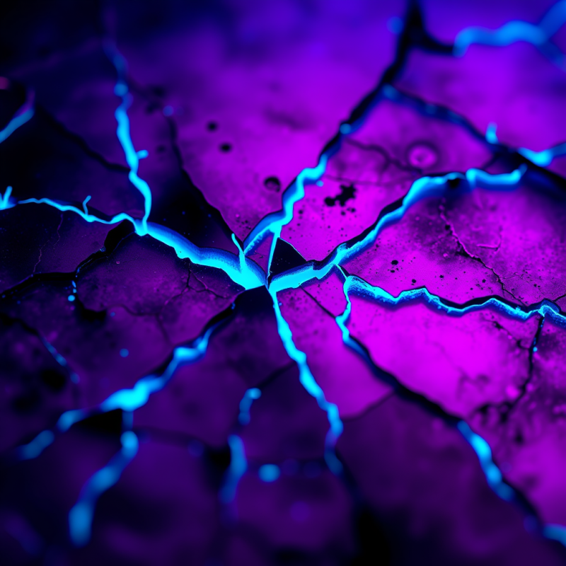 Macro Close-up of Fractured Obsidian Glass Under Uv Light