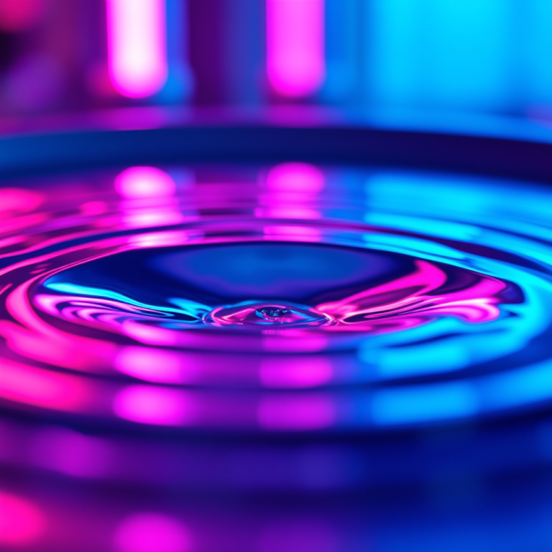 Macro Close-up Of Liquid Mercury Rippling Under Neon Pink...
