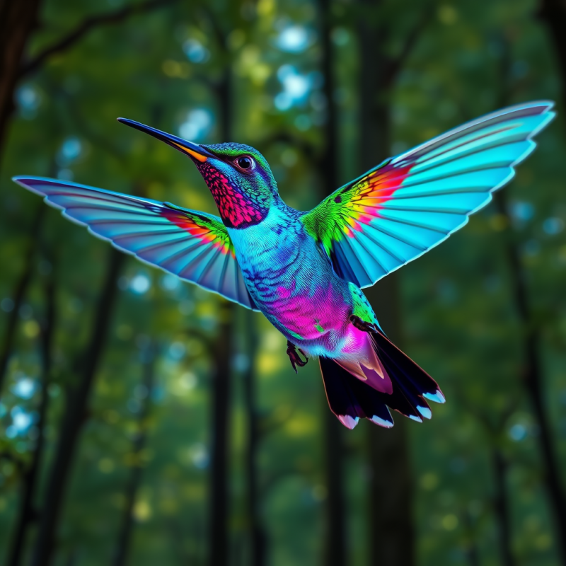 Macro Shot of a Hummingbird Mid-flight