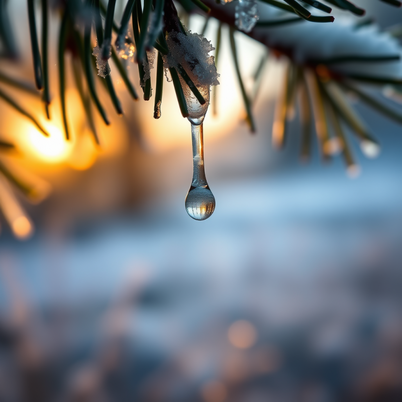 Macro Shot of a Single Dewdrop Clinging to a Frost-crus...