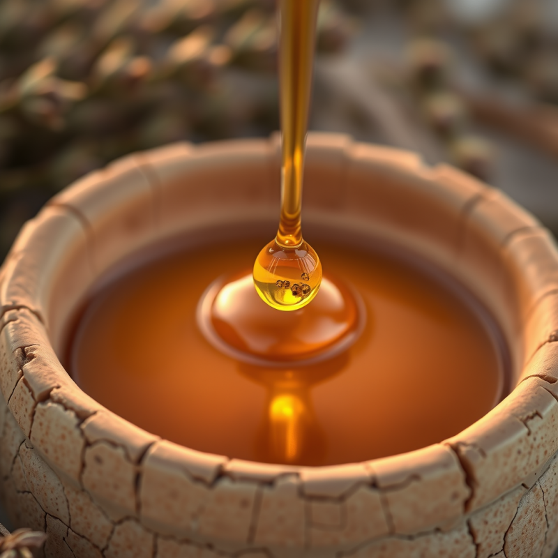 Macro Shot of a Single Droplet of Honey Suspended Mid-a...