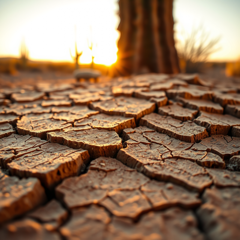 Macro Shot of Cracked Desert Earth Under Golden Hour Light